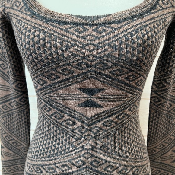 Rachel Pally Long Sleeve Mini Sweater Bodycon Dress in Brown Intarsia - Picture 2 of 7